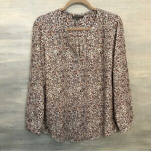 Adrianna Papell Leopard Print Long Sleeve Blouse Large Like‎ New